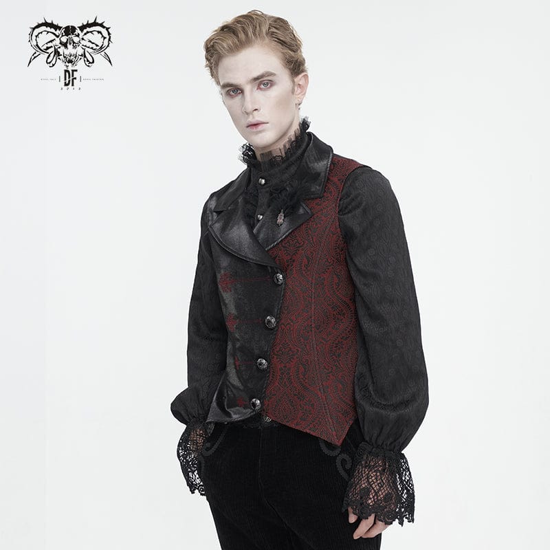 DEVIL FASHION Men's Gothic Contrast Color Embossed Feather Waistcoat
