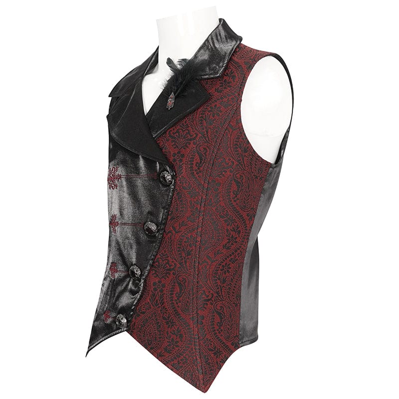 DEVIL FASHION Men's Gothic Contrast Color Embossed Feather Waistcoat
