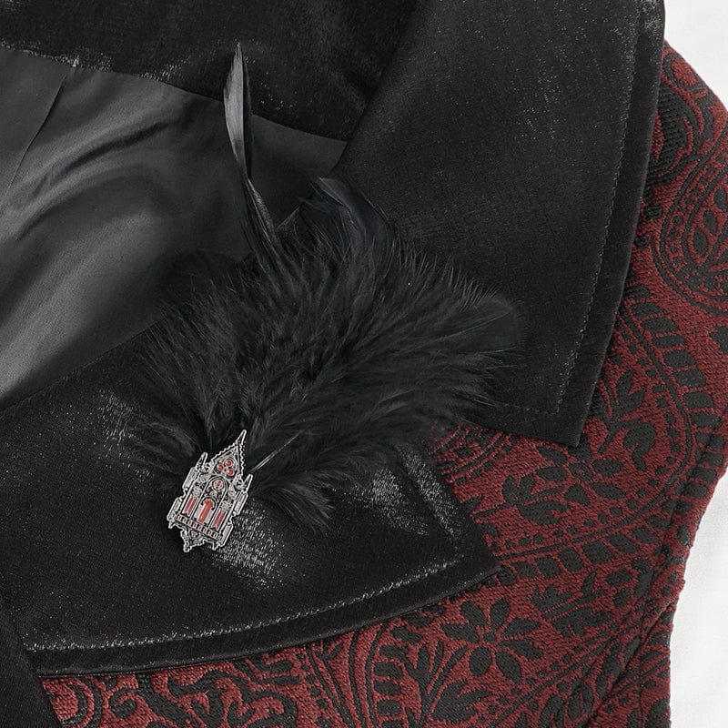 DEVIL FASHION Men's Gothic Contrast Color Embossed Feather Waistcoat