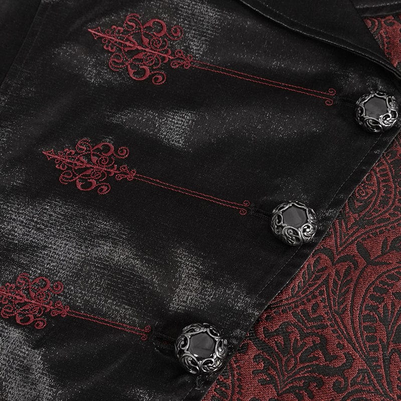 DEVIL FASHION Men's Gothic Contrast Color Embossed Feather Waistcoat