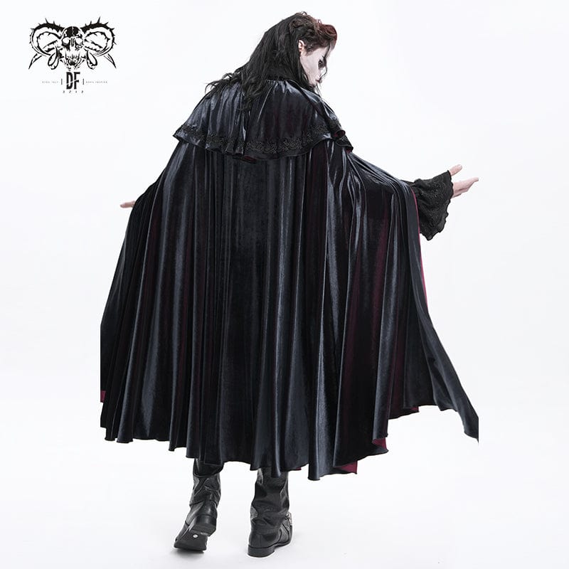 DEVIL FASHION Men's Gothic Crochet Strap Cloak Black Red