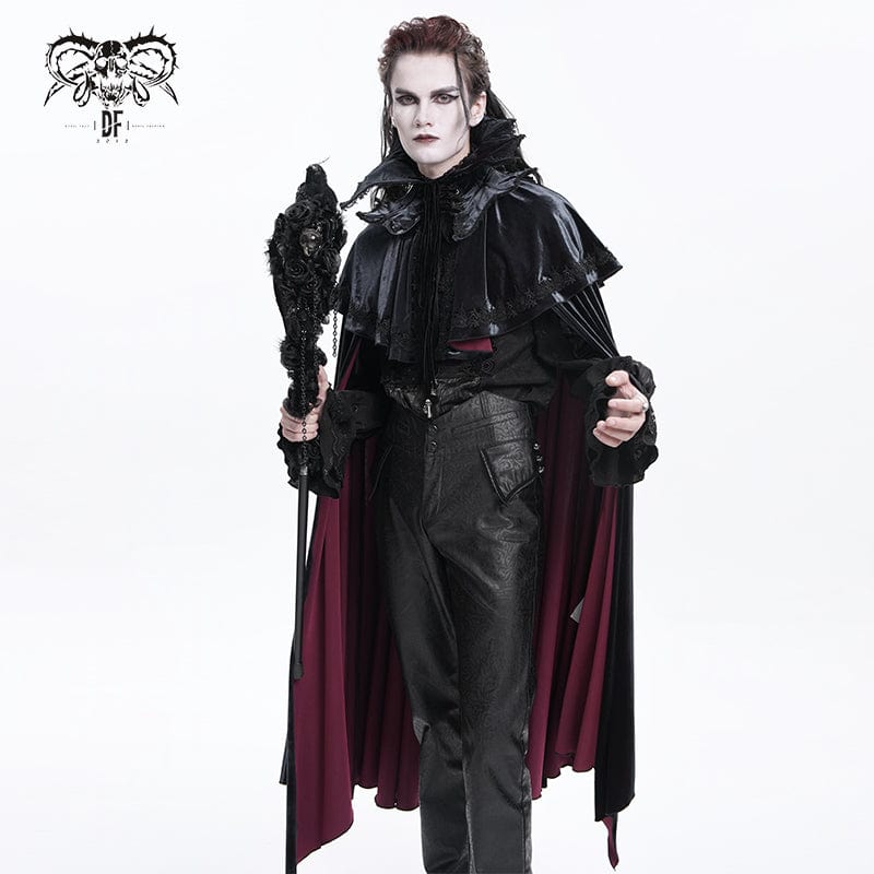 DEVIL FASHION Men's Gothic Crochet Strap Cloak Black Red