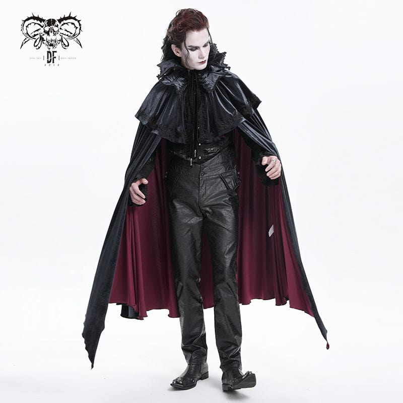 DEVIL FASHION Men's Gothic Crochet Strap Cloak Black Red