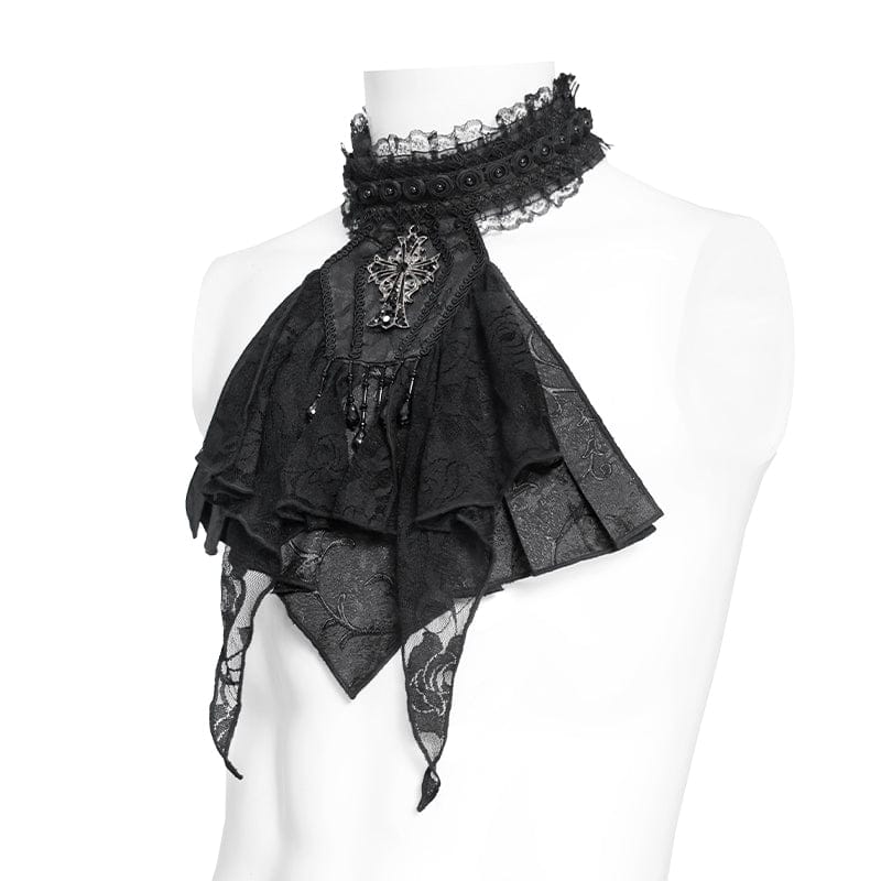 DEVIL FASHION Men's Gothic Cross Beaded Neckwear Black