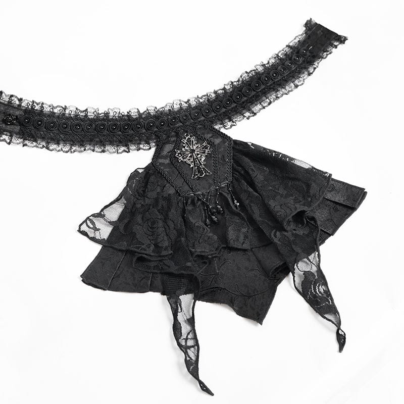 DEVIL FASHION Men's Gothic Cross Beaded Neckwear Black