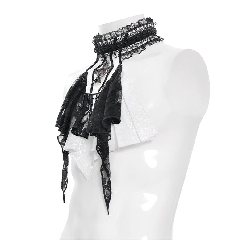 DEVIL FASHION Men's Gothic Cross Beaded Neckwear White