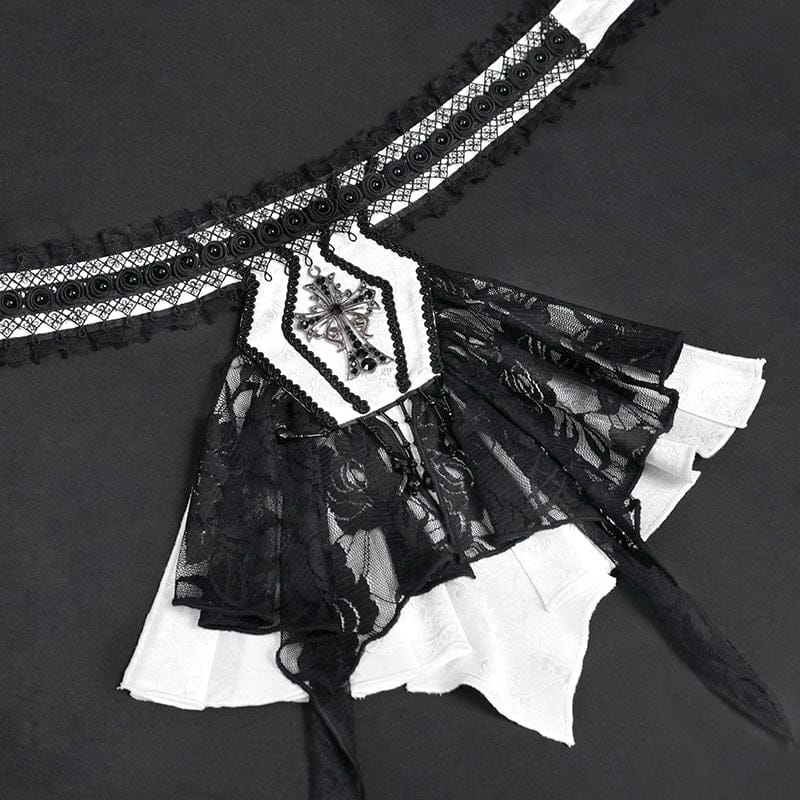 DEVIL FASHION Men's Gothic Cross Beaded Neckwear White