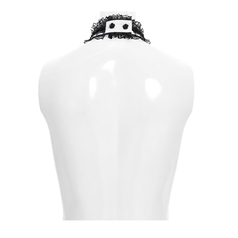 DEVIL FASHION Men's Gothic Cross Beaded Neckwear White