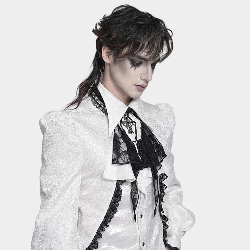 DEVIL FASHION Men's Gothic Cross Beaded Neckwear White