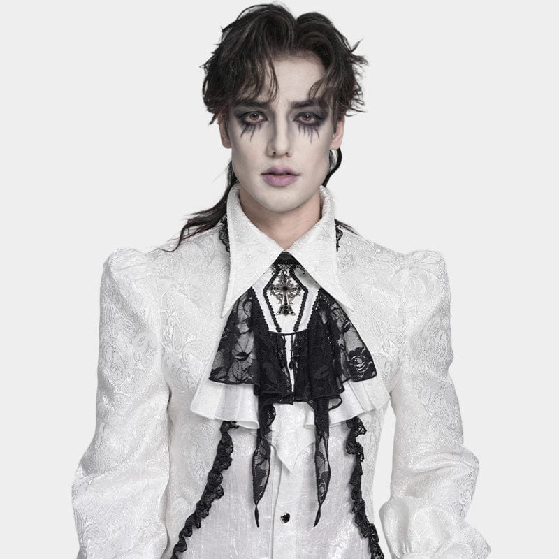 DEVIL FASHION Men's Gothic Cross Beaded Neckwear White