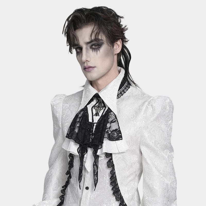 DEVIL FASHION Men's Gothic Cross Beaded Neckwear White