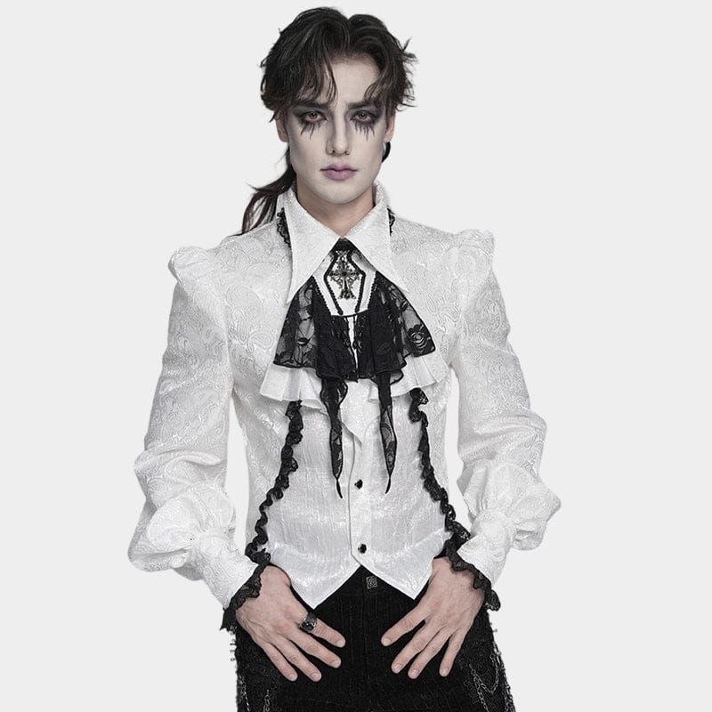 DEVIL FASHION Men's Gothic Cross Beaded Neckwear White