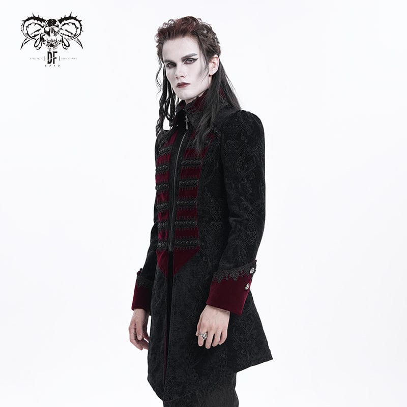 DEVIL FASHION Men's Gothic Cross Crochet Jacket Black Red