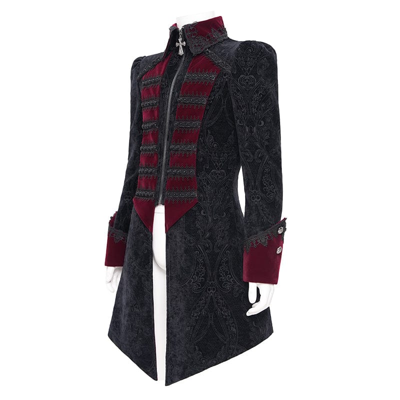 DEVIL FASHION Men's Gothic Cross Crochet Jacket Black Red