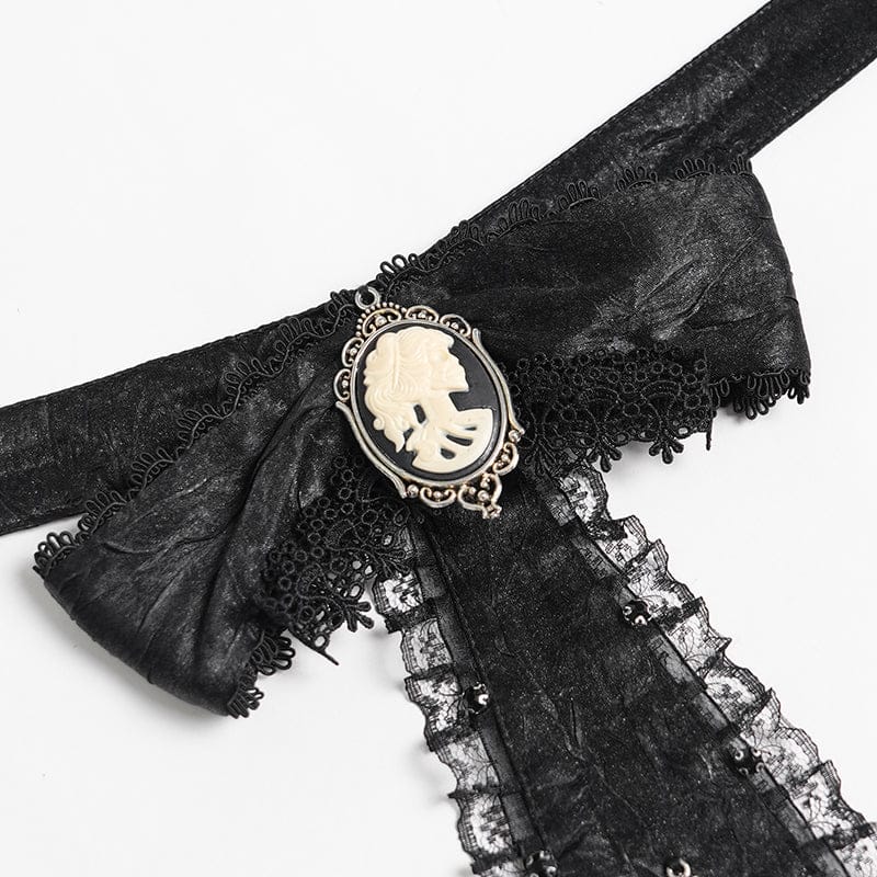 DEVIL FASHION Men's Gothic Cross Lace Ruffled Neckwear Black