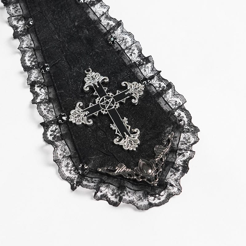 DEVIL FASHION Men's Gothic Cross Lace Ruffled Neckwear Black