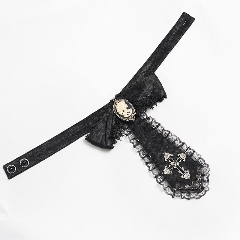 DEVIL FASHION Men's Gothic Cross Lace Ruffled Neckwear Black