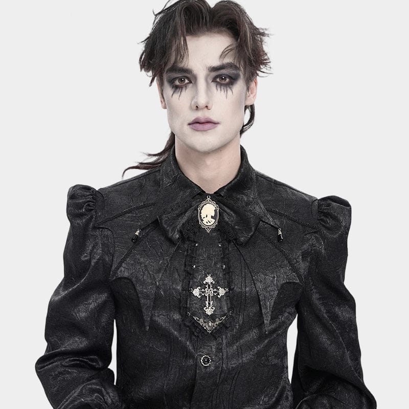 DEVIL FASHION Men's Gothic Cross Lace Ruffled Neckwear Black