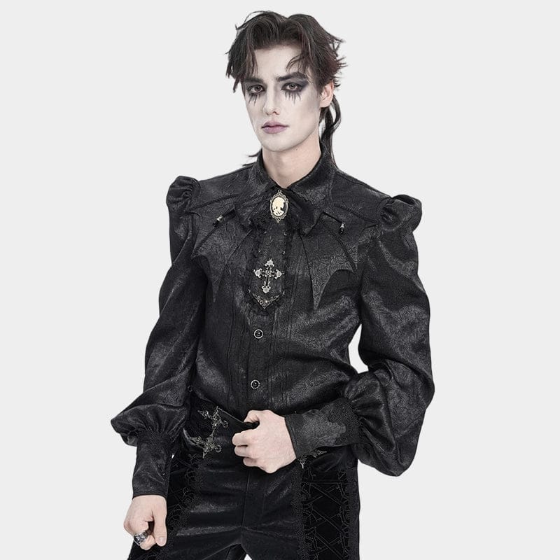DEVIL FASHION Men's Gothic Cross Lace Ruffled Neckwear Black