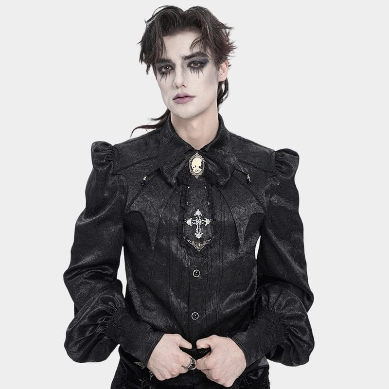 DEVIL FASHION Men's Gothic Cross Lace Ruffled Neckwear Black