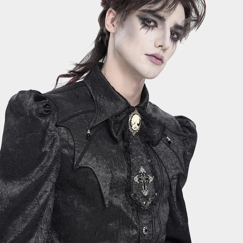 DEVIL FASHION Men's Gothic Cross Lace Ruffled Neckwear Black