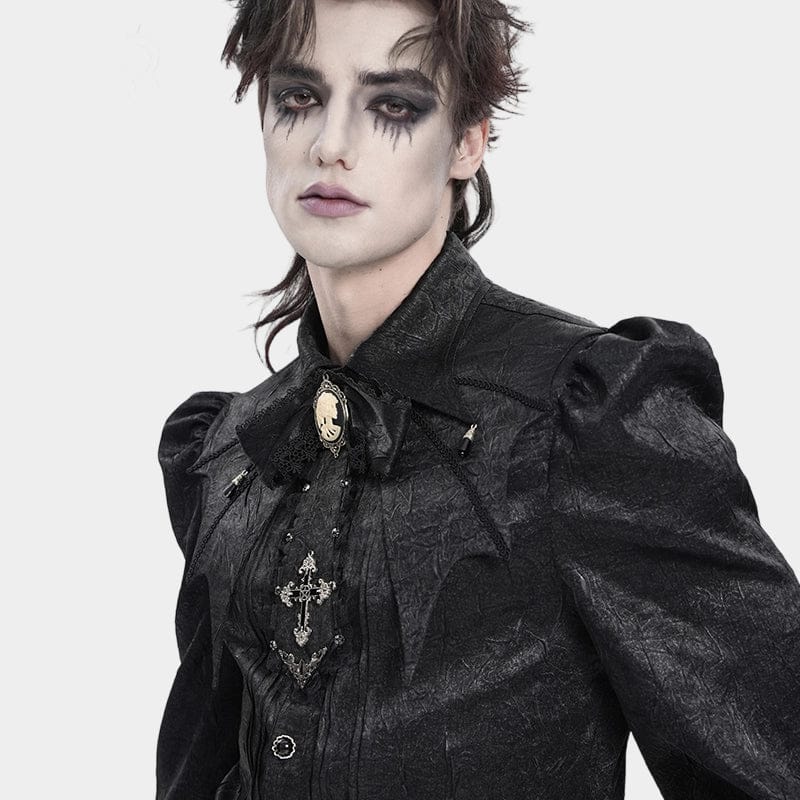 DEVIL FASHION Men's Gothic Cross Lace Ruffled Neckwear Black