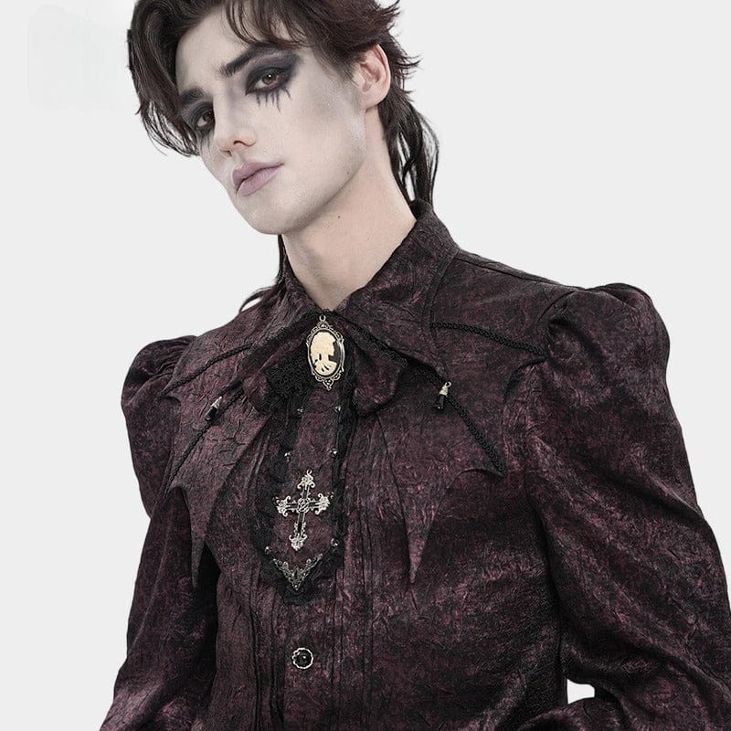DEVIL FASHION Men's Gothic Cross Lace Ruffled Neckwear Red
