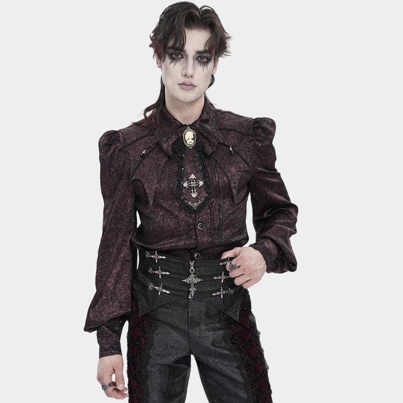 DEVIL FASHION Men's Gothic Cross Lace Ruffled Neckwear Red