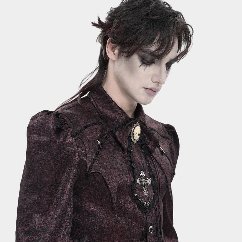 DEVIL FASHION Men's Gothic Cross Lace Ruffled Neckwear Red