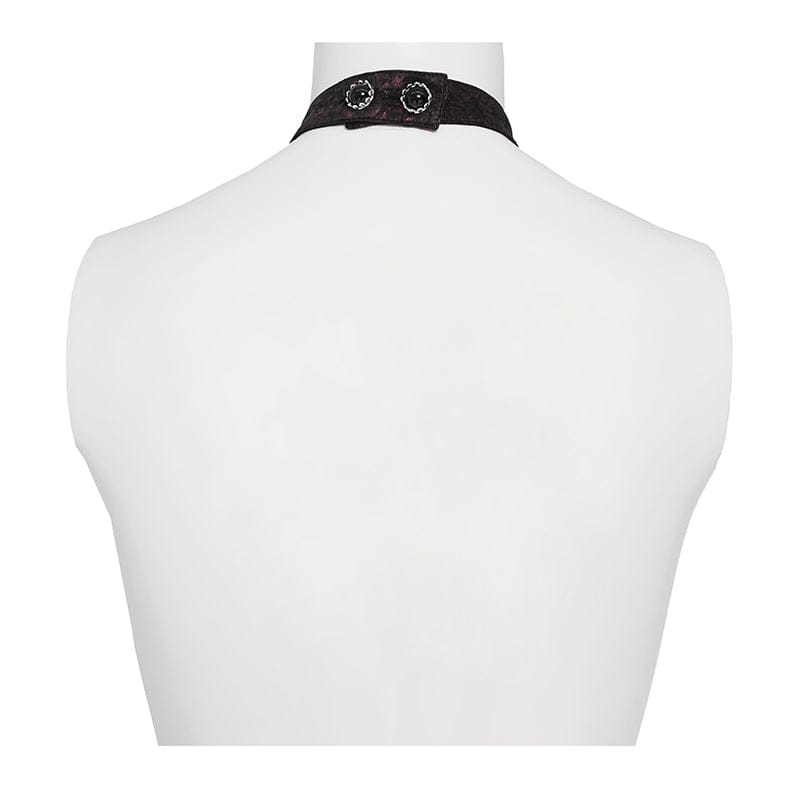 DEVIL FASHION Men's Gothic Cross Lace Ruffled Neckwear Red