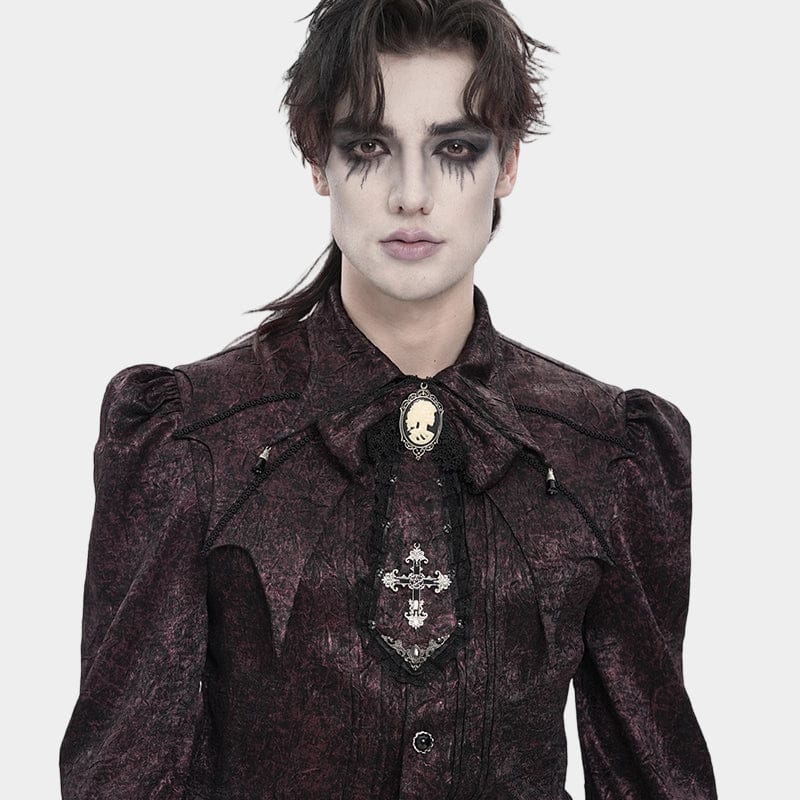 DEVIL FASHION Men's Gothic Cross Lace Ruffled Neckwear Red