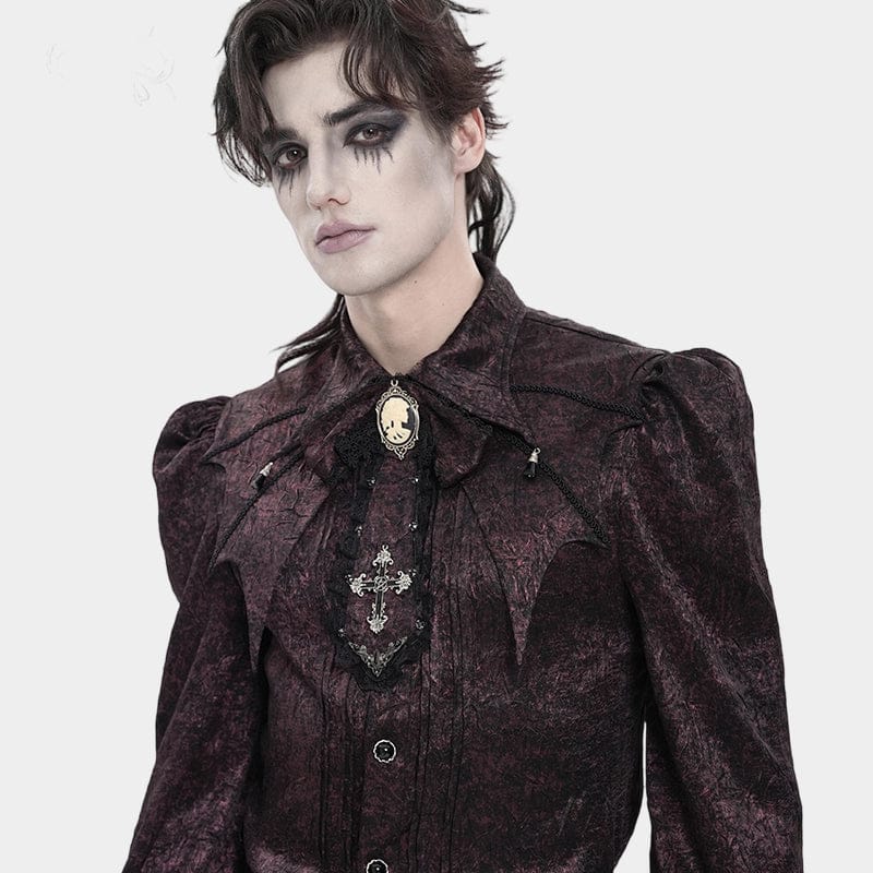 DEVIL FASHION Men's Gothic Cross Lace Ruffled Neckwear Red