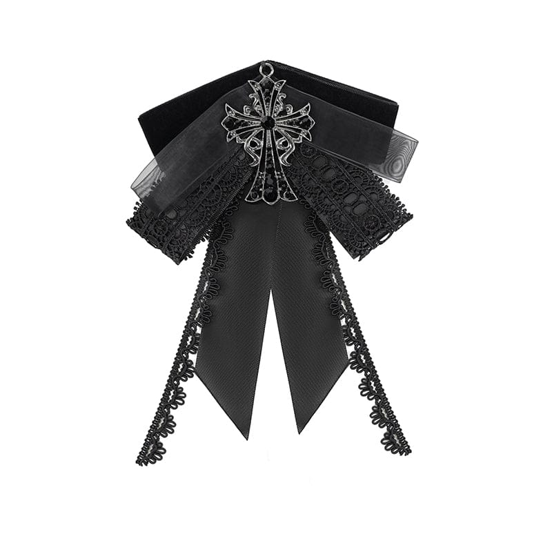 DEVIL FASHION Men's Gothic Cross Layered Bowknot Neckwear Black