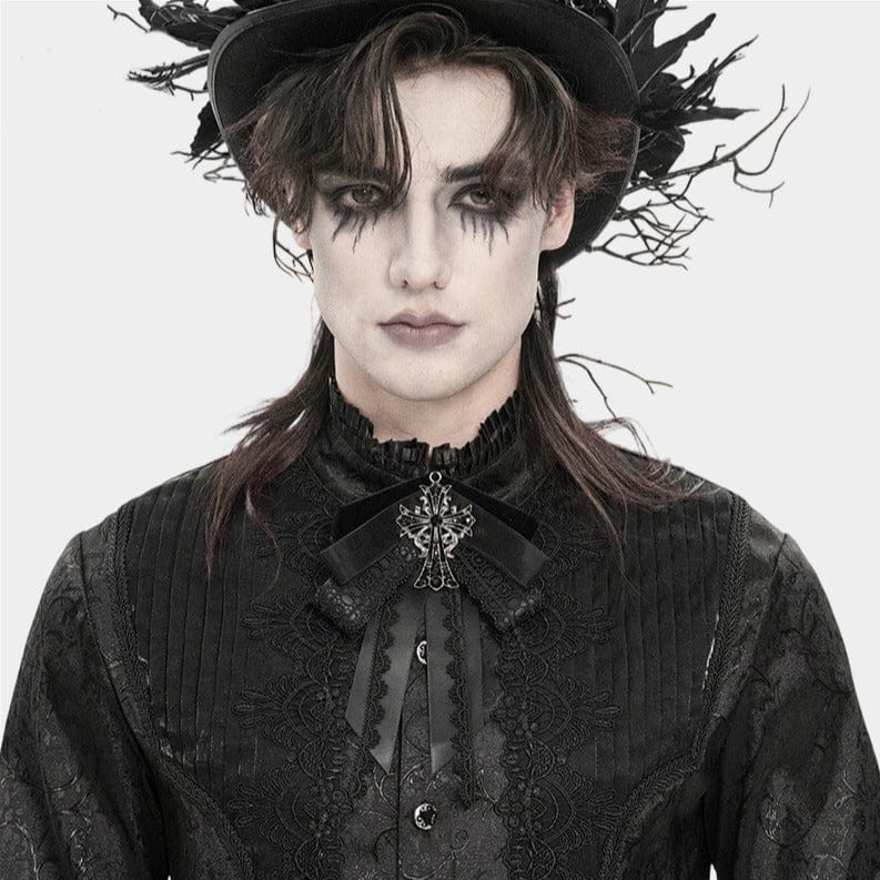 DEVIL FASHION Men's Gothic Cross Layered Bowknot Neckwear Black