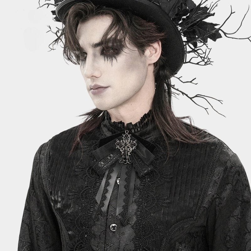 DEVIL FASHION Men's Gothic Cross Layered Bowknot Neckwear Black