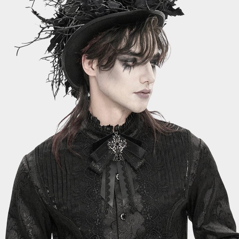 DEVIL FASHION Men's Gothic Cross Layered Bowknot Neckwear Black