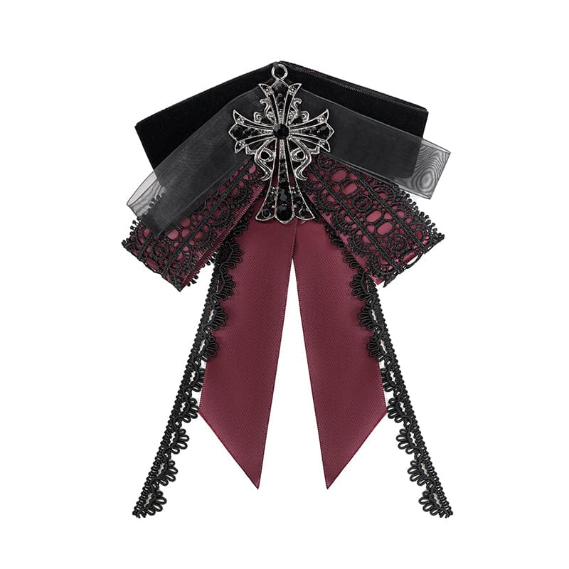 DEVIL FASHION Men's Gothic Cross Layered Bowknot Neckwear Black-Red