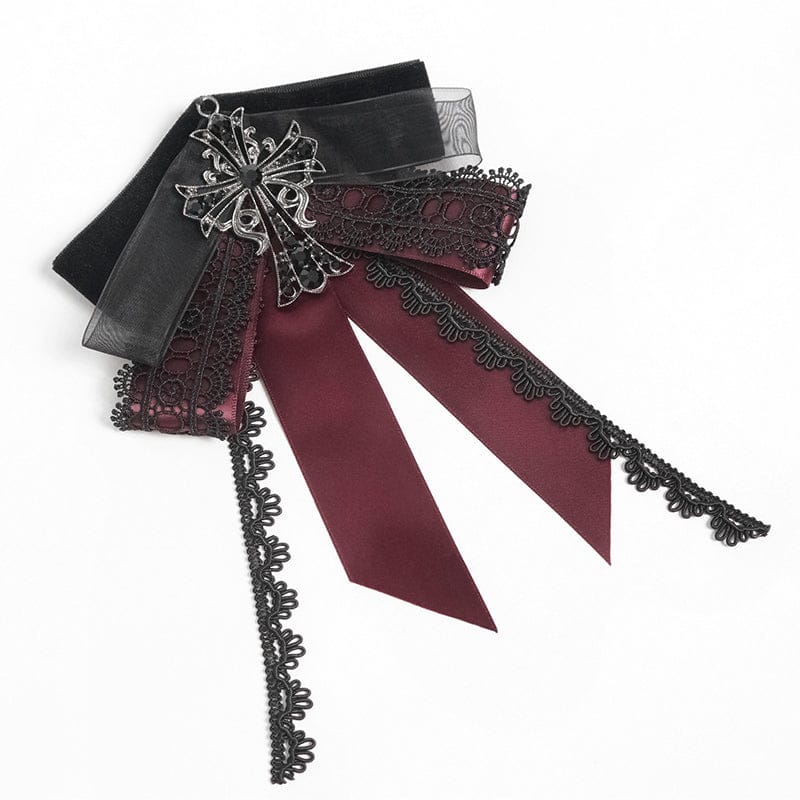 DEVIL FASHION Men's Gothic Cross Layered Bowknot Neckwear Black-Red