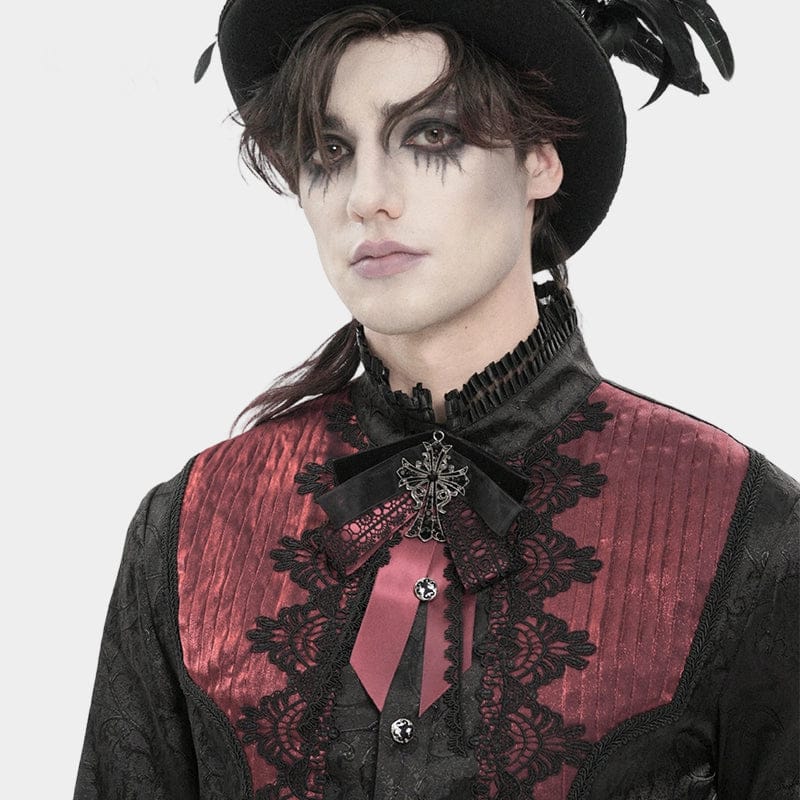 DEVIL FASHION Men's Gothic Cross Layered Bowknot Neckwear Black-Red
