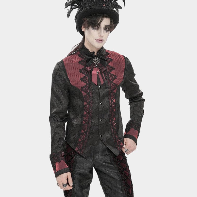 DEVIL FASHION Men's Gothic Cross Layered Bowknot Neckwear Black-Red