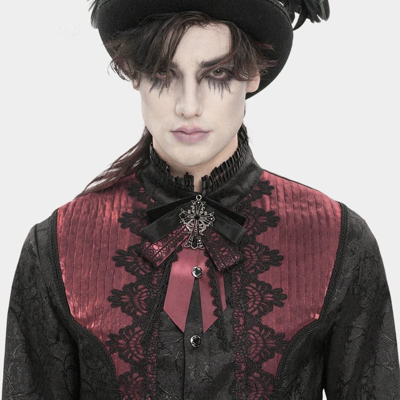 DEVIL FASHION Men's Gothic Cross Layered Bowknot Neckwear Black-Red