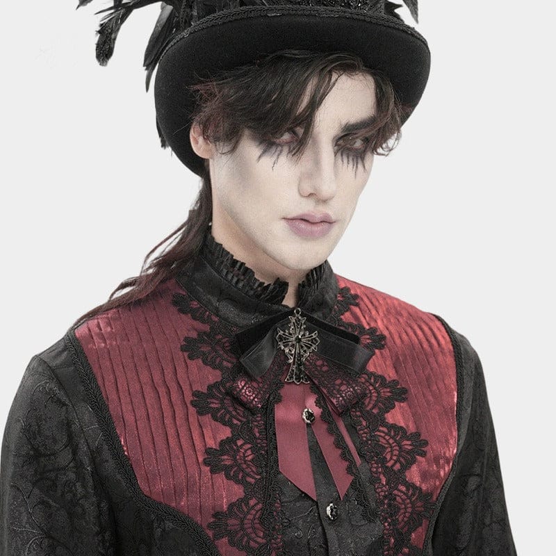 DEVIL FASHION Men's Gothic Cross Layered Bowknot Neckwear Black-Red