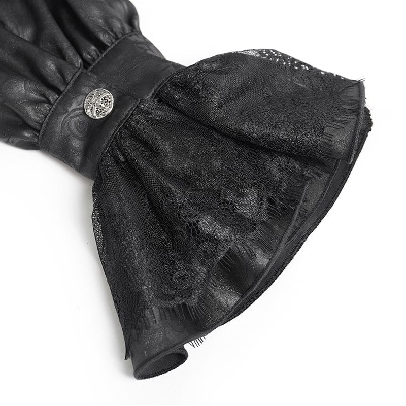 DEVIL FASHION Men's Gothic Cross Spider Turn-down Collar Bishop Sleeved Shirt Black