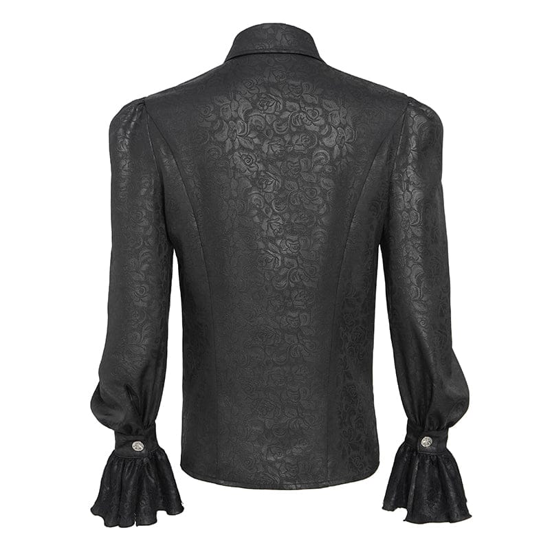 DEVIL FASHION Men's Gothic Cross Spider Turn-down Collar Bishop Sleeved Shirt Black