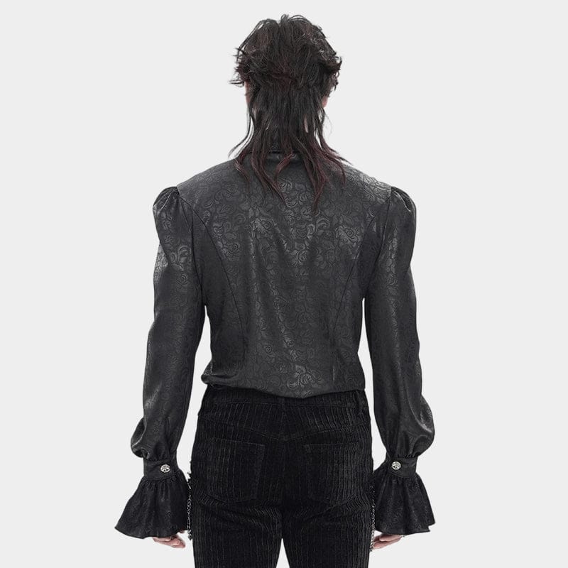 DEVIL FASHION Men's Gothic Cross Spider Turn-down Collar Bishop Sleeved Shirt Black