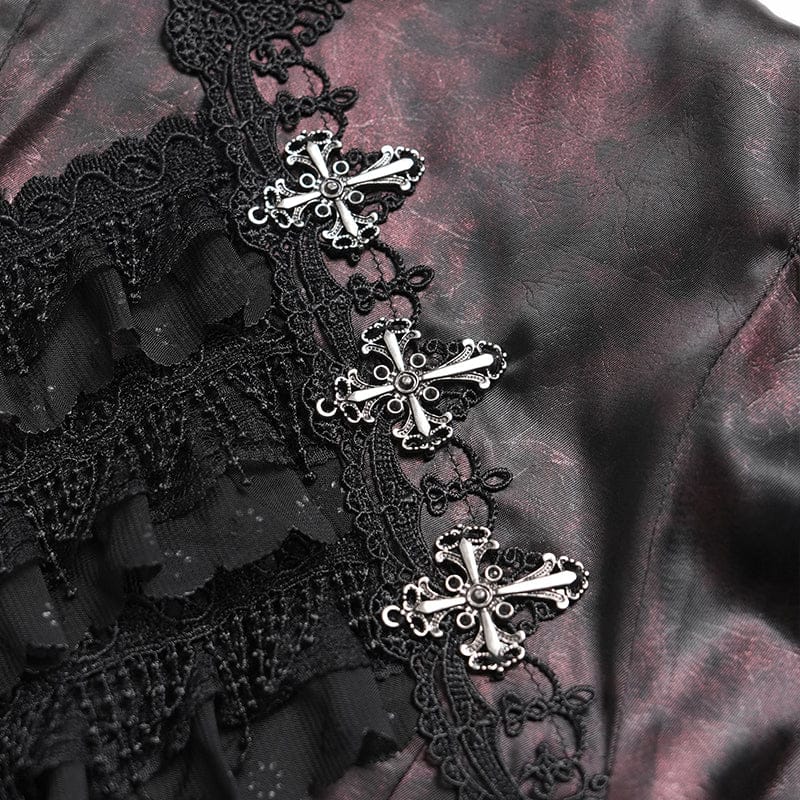 Men's Gothic Cross Spider Turn-down Collar Bishop Sleeved Shirt