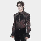 Camisa gótica de manga obispo con cuello vuelto y cruz de araña para hombre de DEVIL FASHION, color rojo.