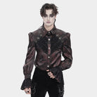 Camisa gótica de manga obispo con cuello vuelto y cruz de araña para hombre de DEVIL FASHION, color rojo.