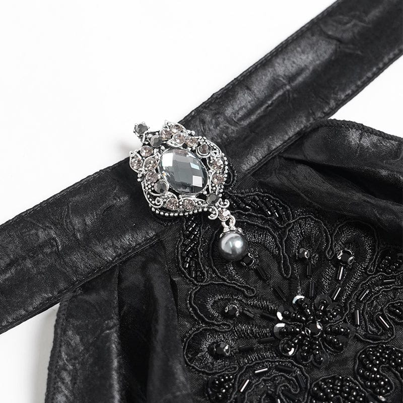 DEVIL FASHION Men's Gothic Diamante Beaded Embroidery Neckwear Black