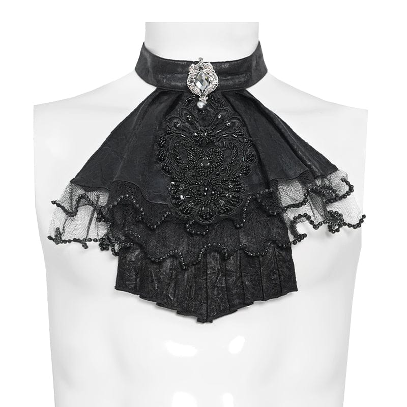 DEVIL FASHION Men's Gothic Diamante Beaded Embroidery Neckwear Black